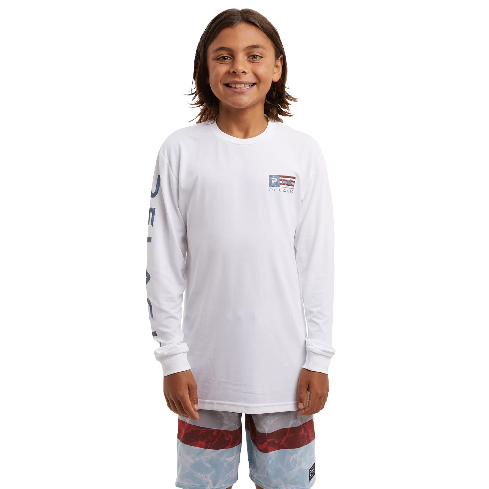 Pelagic Fishing Shirts>Americamo Youth Aquatek Icon White