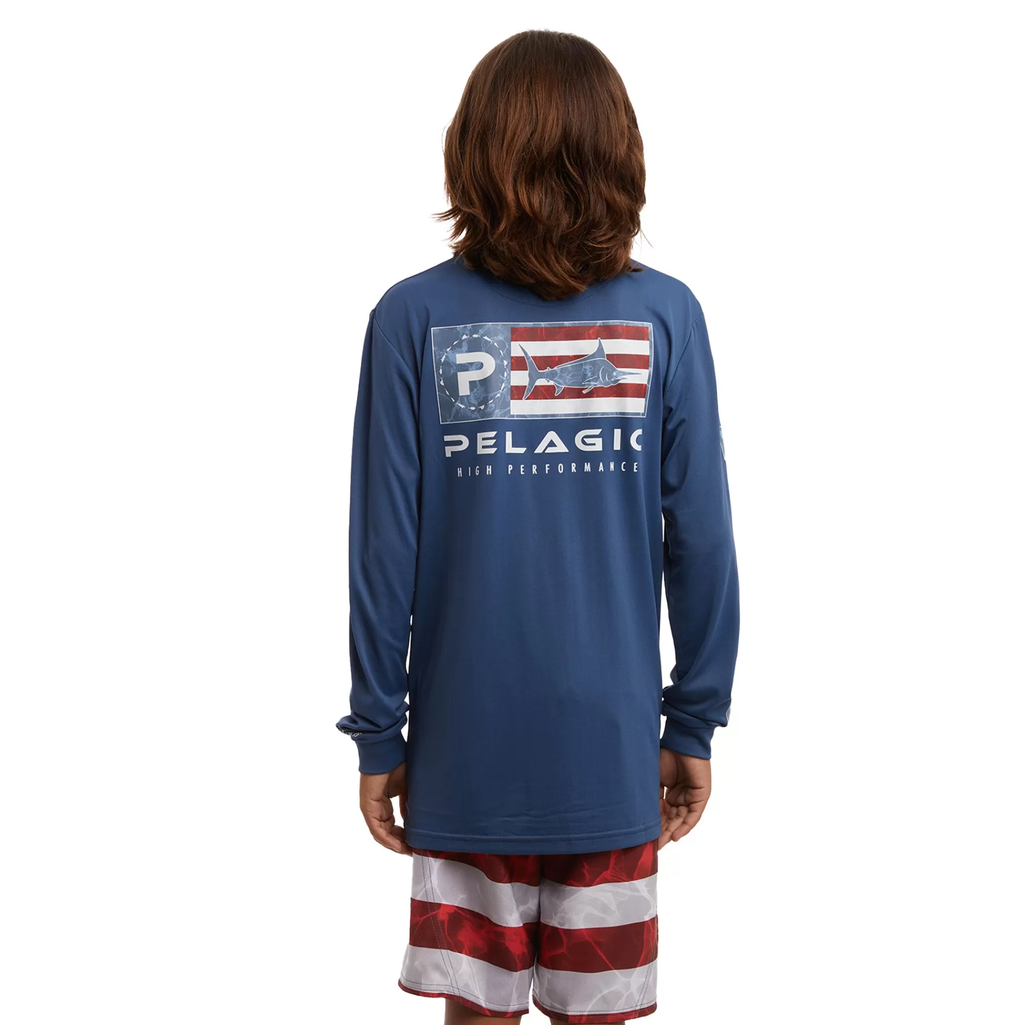 Pelagic Fishing Shirts>Americamo Youth Aquatek Icon Smokey Blue