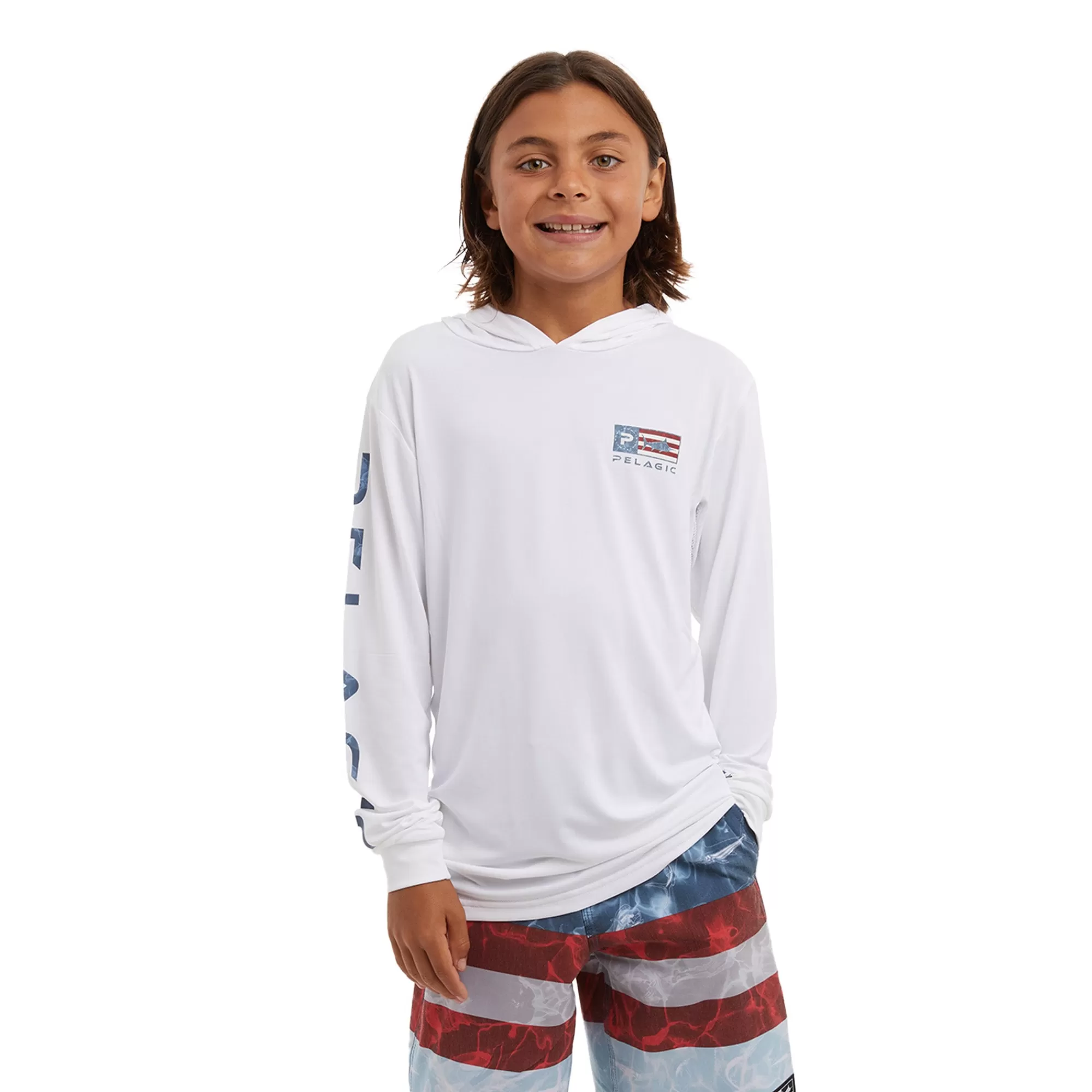 Pelagic Fishing Shirts>Americamo Youth Aquatek Icon White