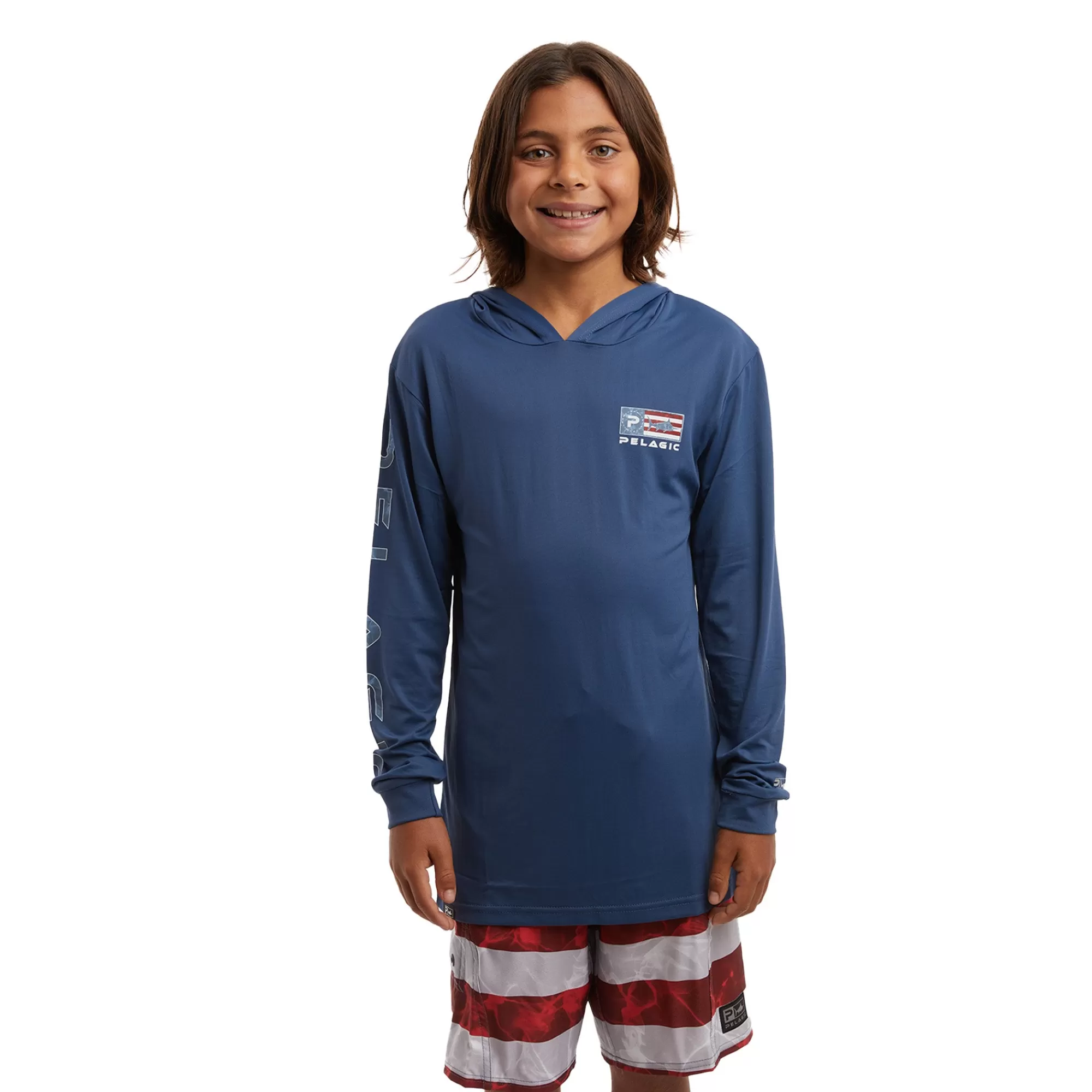 Pelagic Fishing Shirts>Americamo Youth Aquatek Icon Smokey Blue