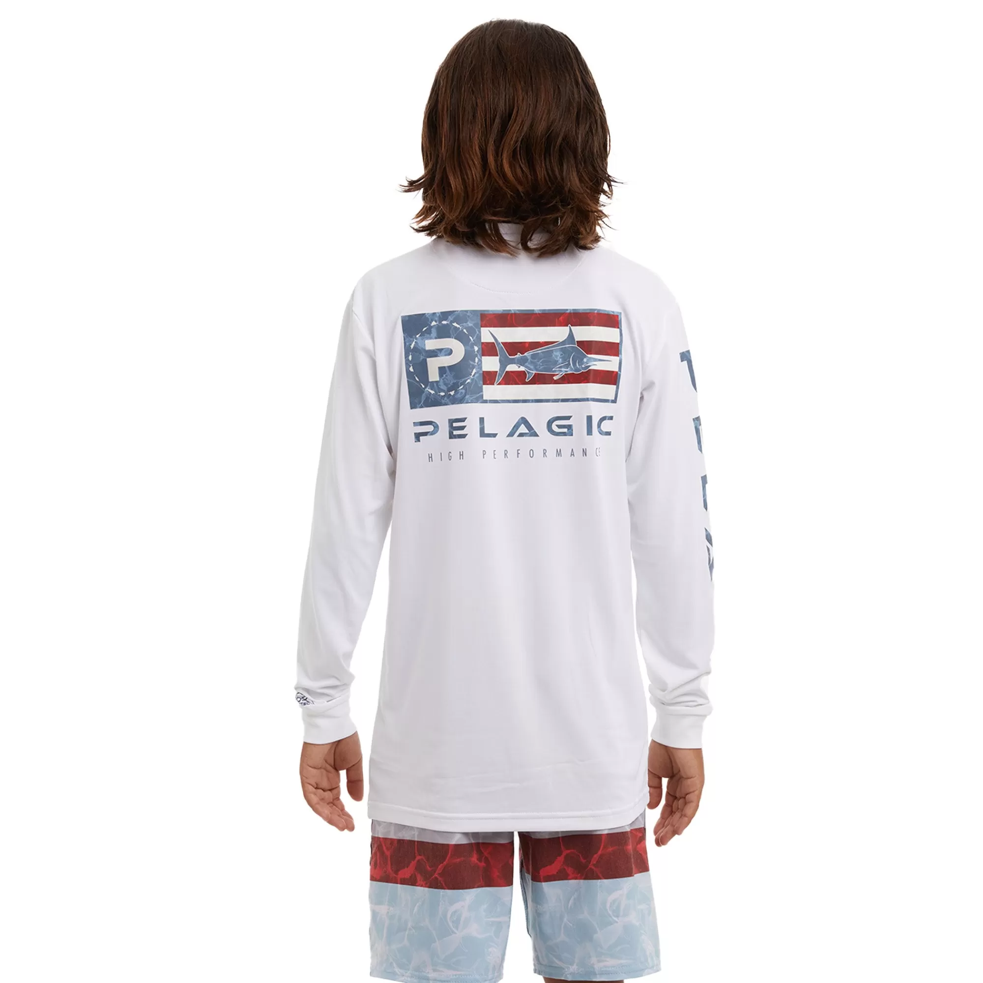 Pelagic Fishing Shirts>Americamo Youth Aquatek Icon White