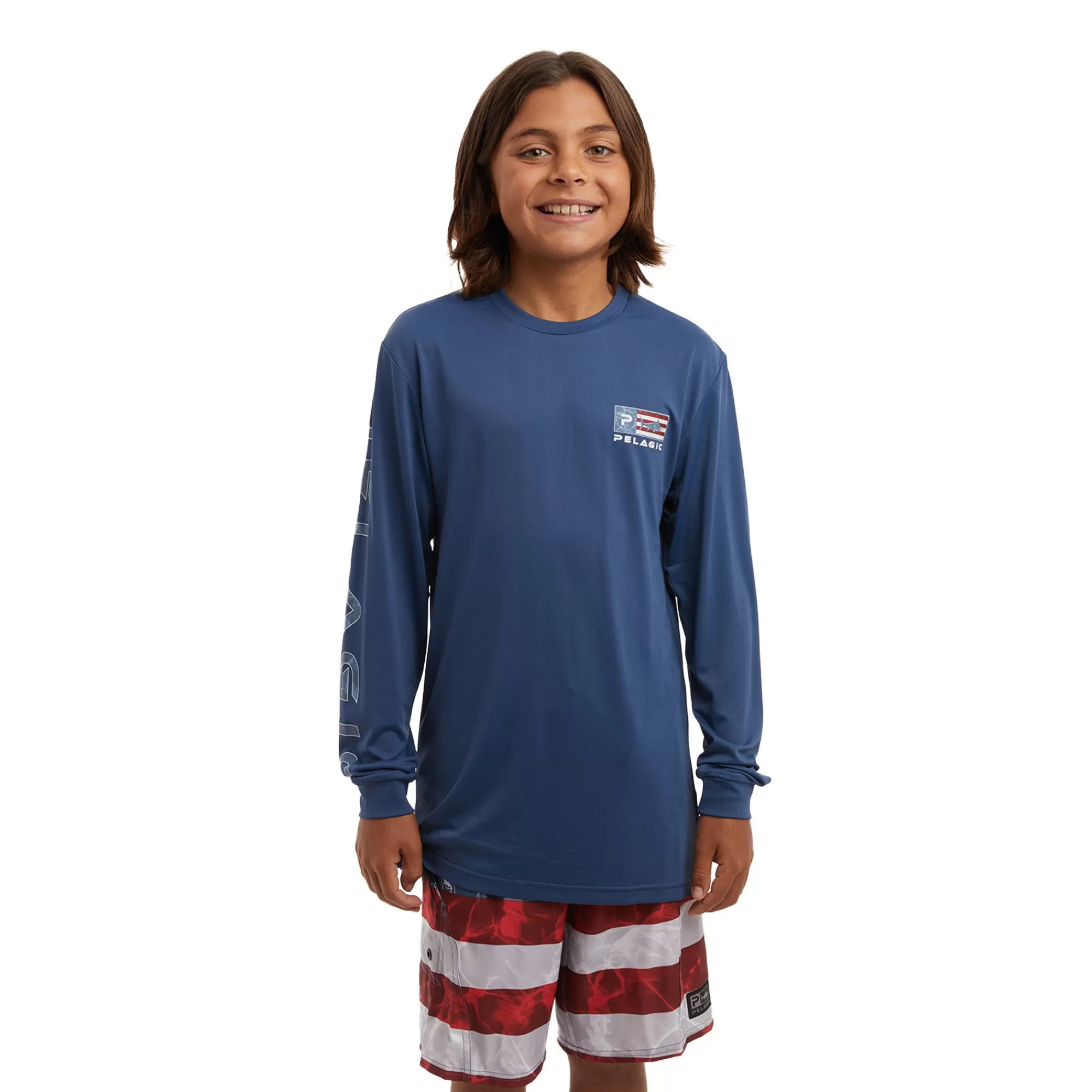 Pelagic Fishing Shirts>Americamo Youth Aquatek Icon Smokey Blue