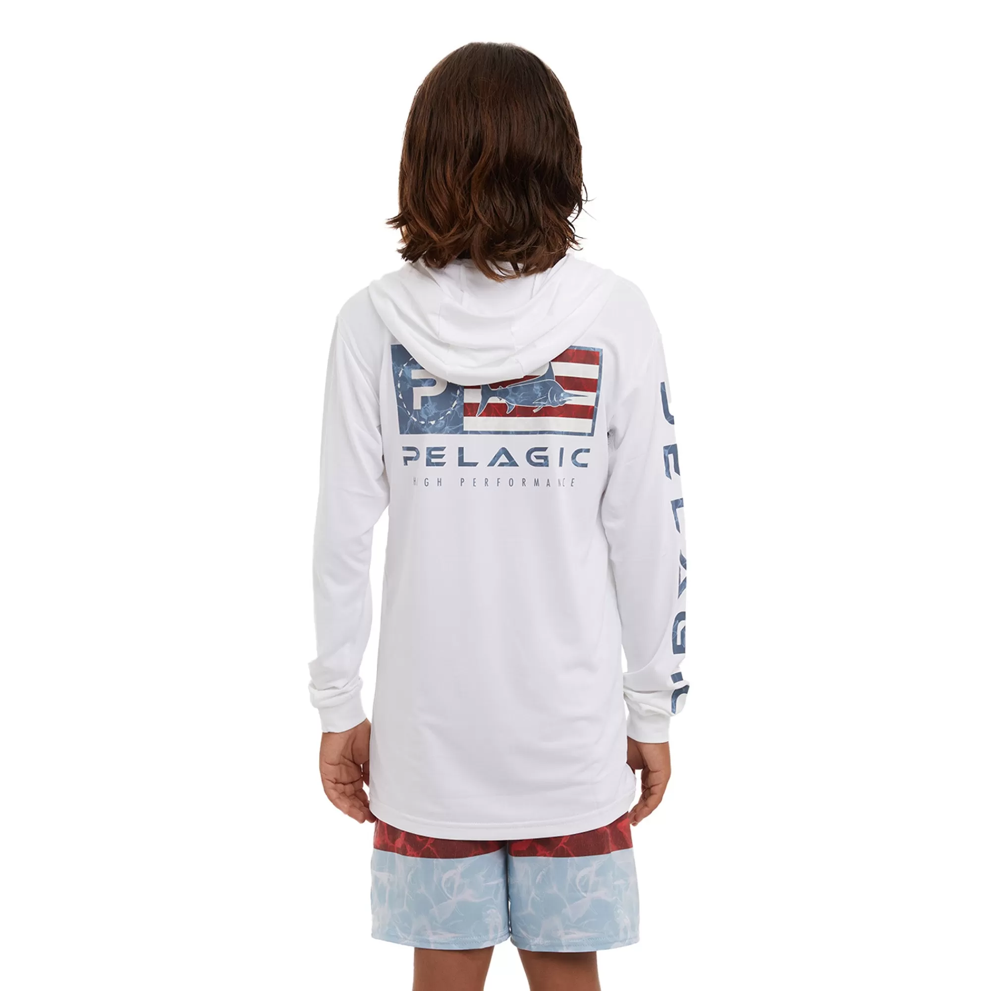 Pelagic Fishing Shirts>Americamo Youth Aquatek Icon White