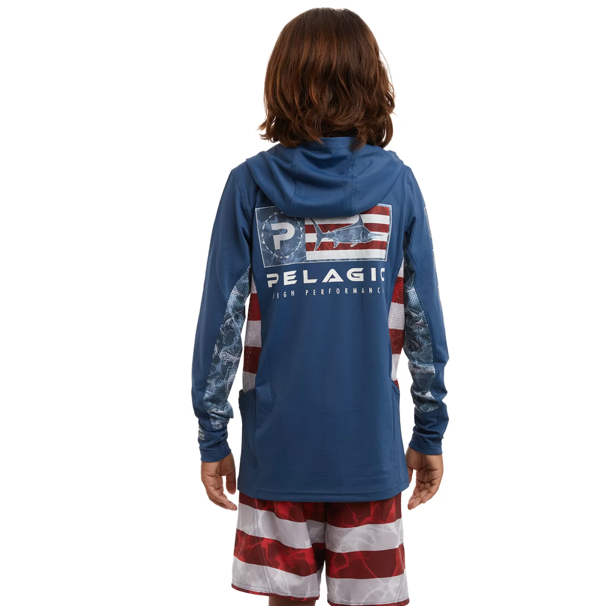 Pelagic Fishing Shirts>Americamo Youth Exo-Tech Icon Smokey Blue