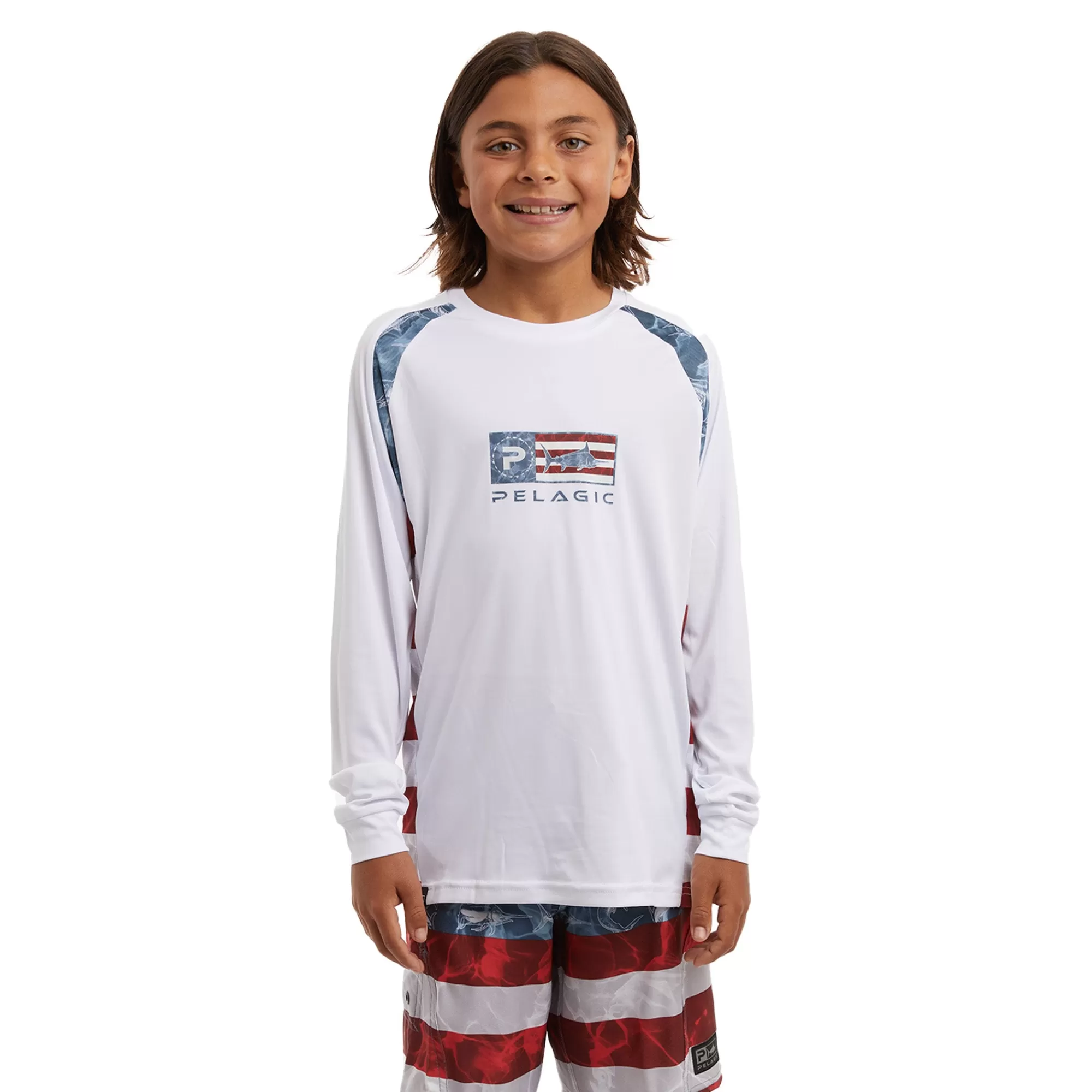 Pelagic Fishing Shirts>Americamo Youth Vaportek White