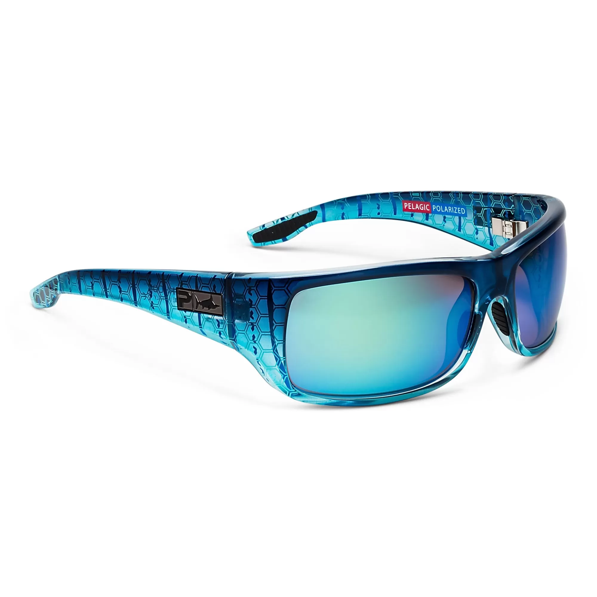 Pelagic Glass Polarized Lenses>Fish Hook - Polarized Mineral Glass Blue Helix - Green Mirror