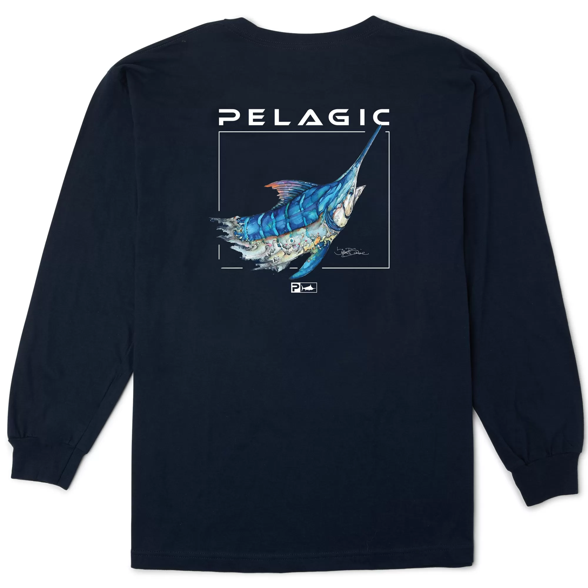 Pelagic T-Shirts & Tank Tops>Goione Marlin Ls Navy