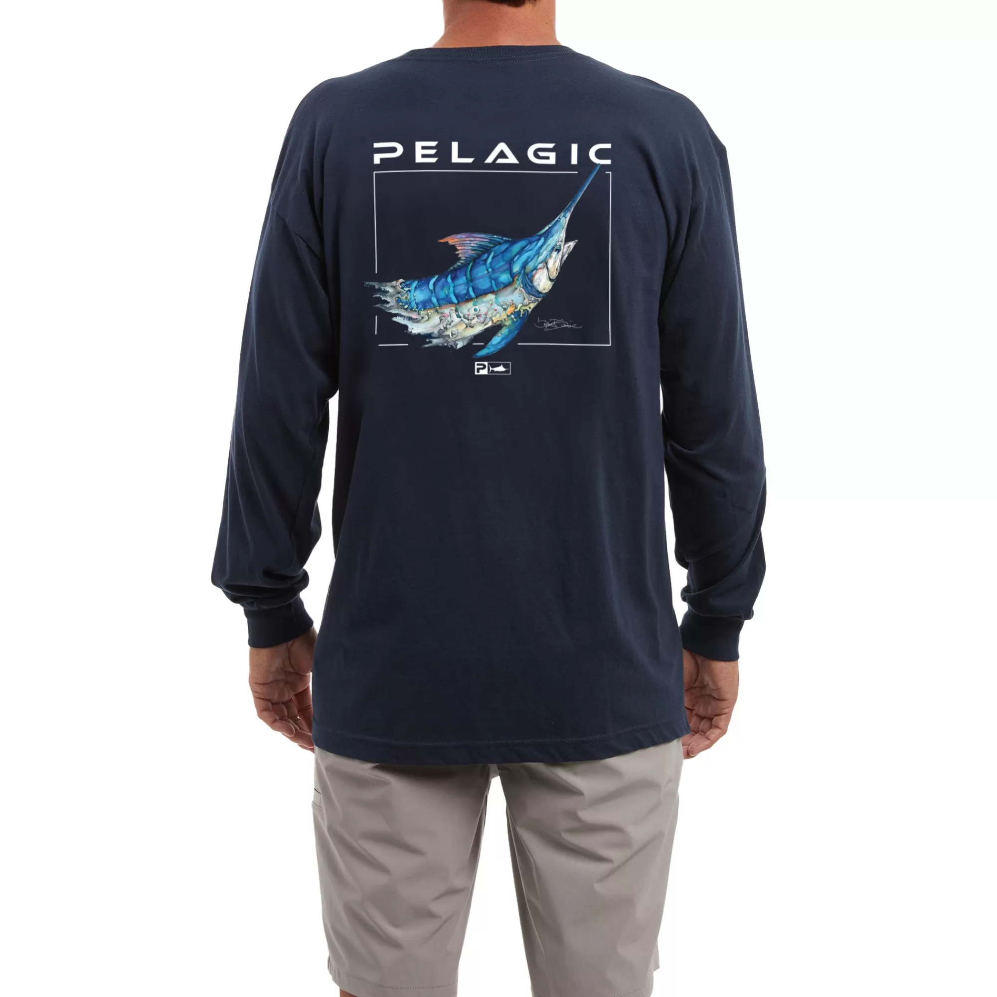 Pelagic T-Shirts & Tank Tops>Goione Marlin Ls Navy