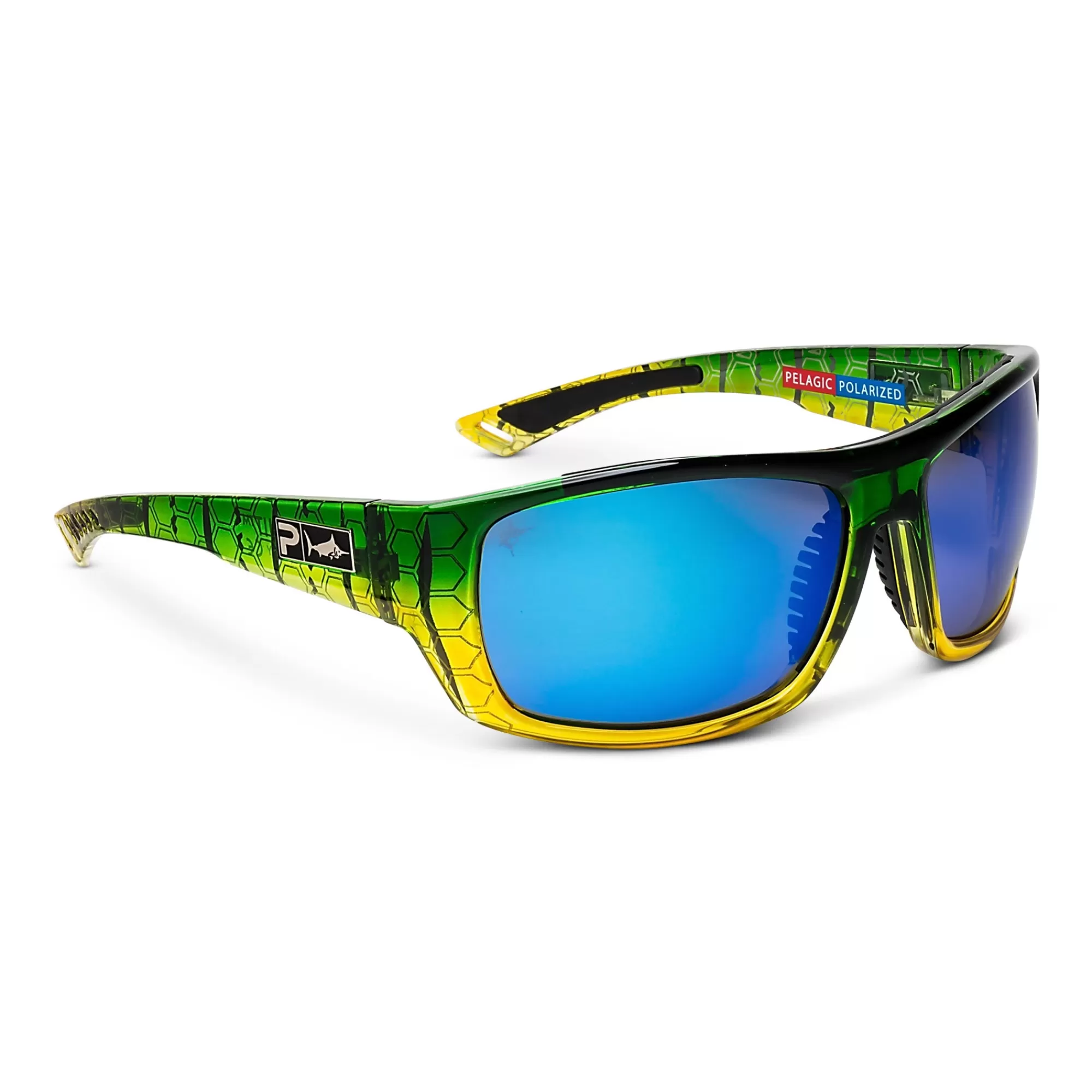 Pelagic Glass Polarized Lenses>Pursuit - Polarized Mineral Glass Green Dorado - Blue Mirror