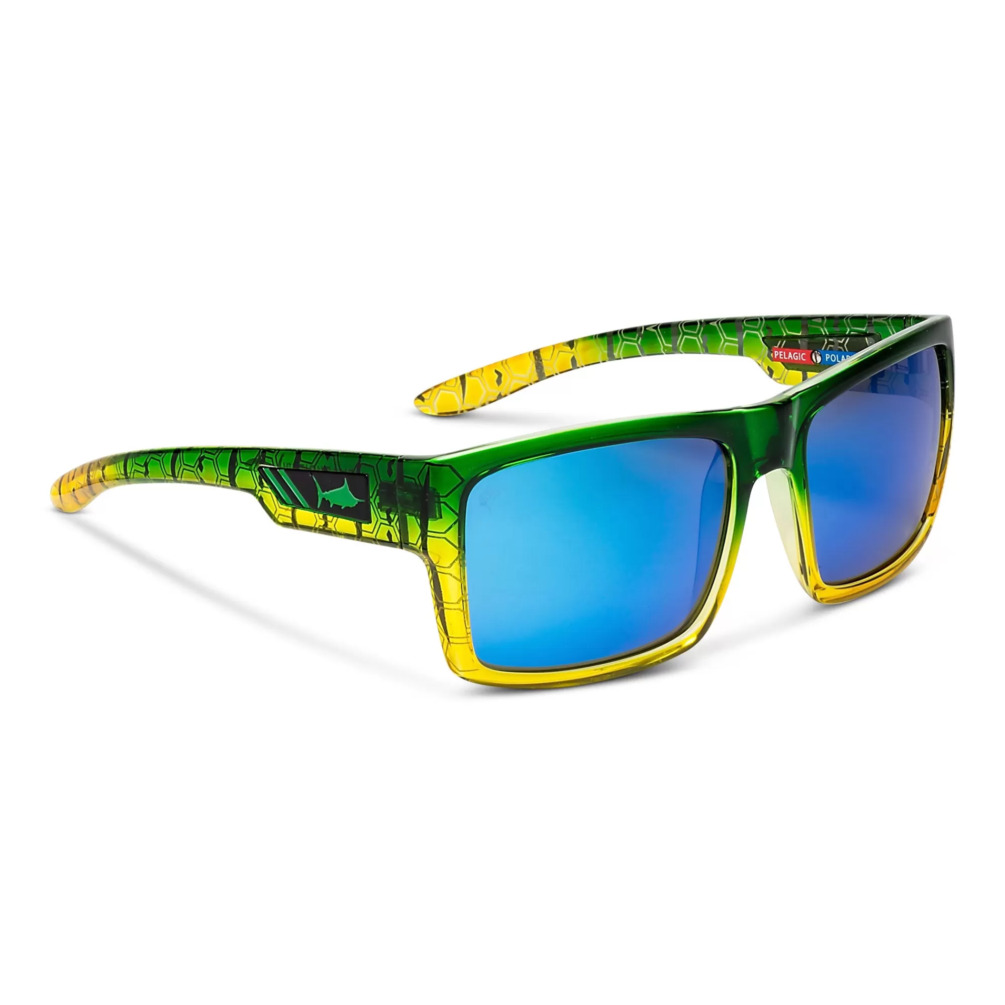 Pelagic Glass Polarized Lenses>Shark Bite - Polarized Mineral Glass Green Dorado - Blue Mirror