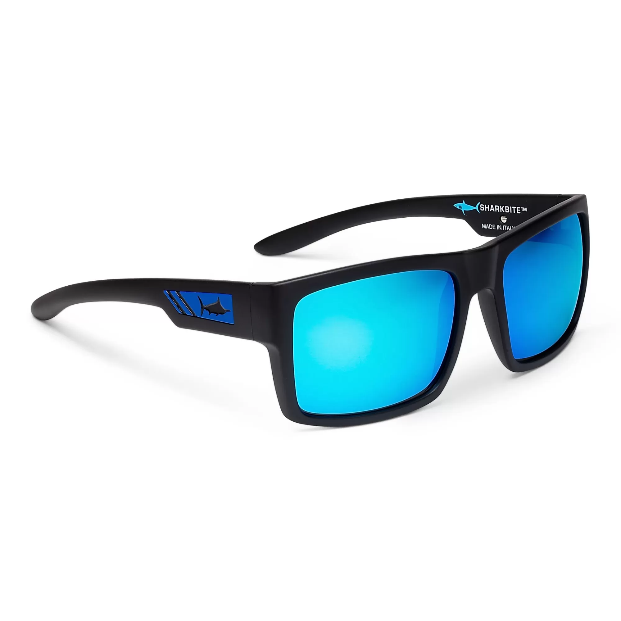 Pelagic Poly Polarized Lenses>Shark Bite - Polarized Poly Lens Matte Black - Blue Mirror