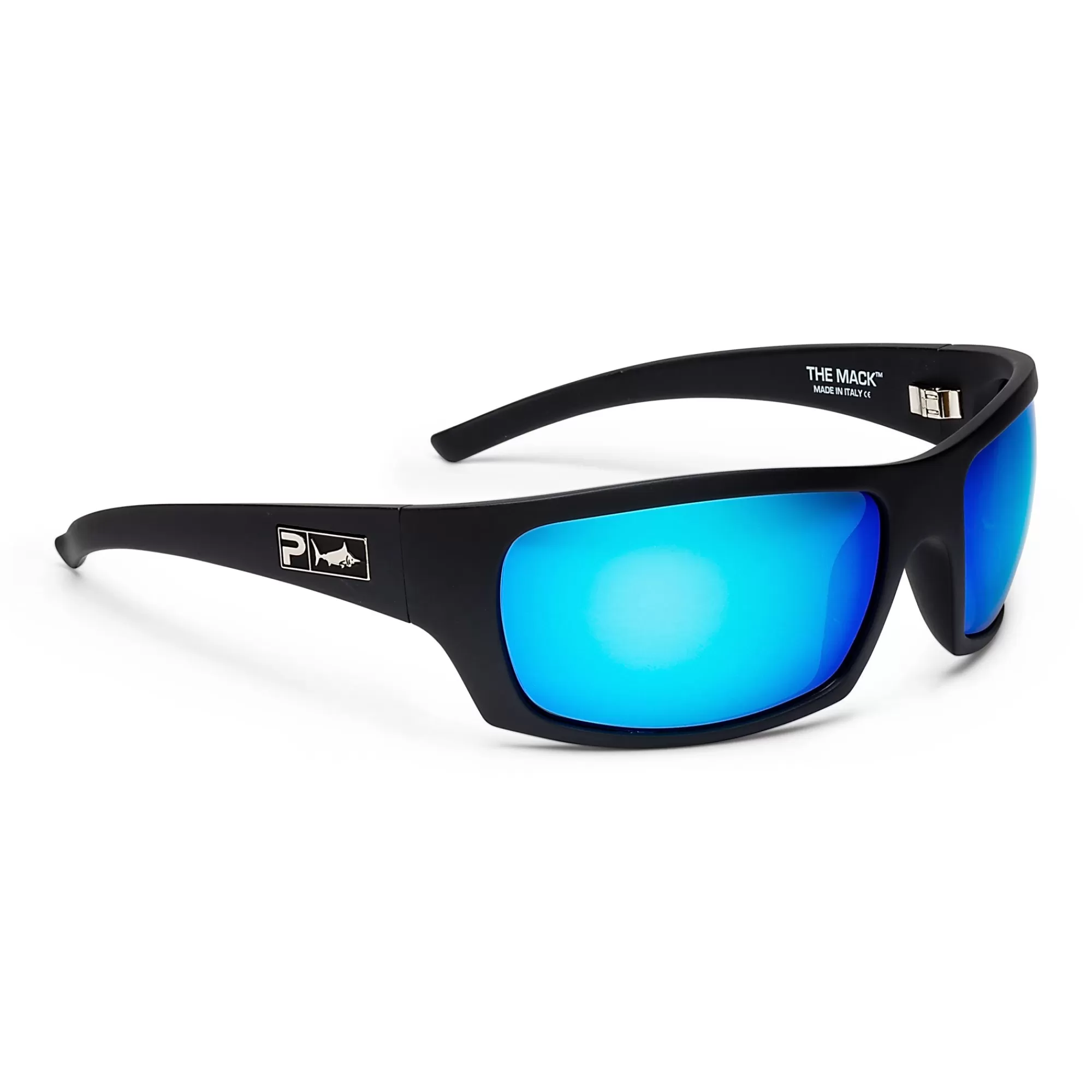 Pelagic Best Selling Sunglasses>The Mack - Polarized Poly Lens Matte Black - Blue Mirror