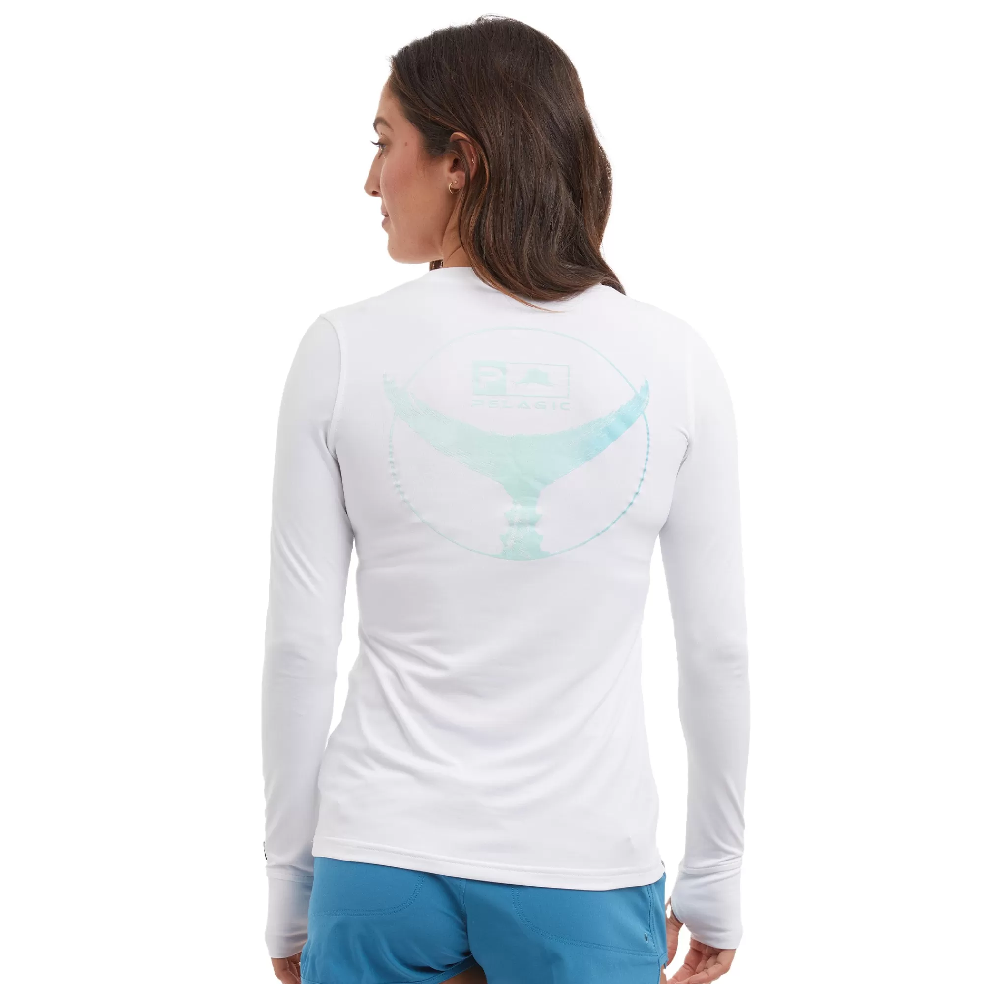 Pelagic Fishing Shirts>Ws Aquatek Tails Up White