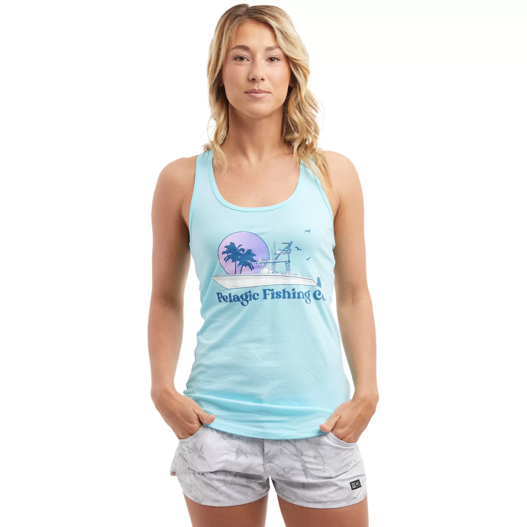 Pelagic T-Shirts & Tank Tops>Ws Evening Fade Light Blue