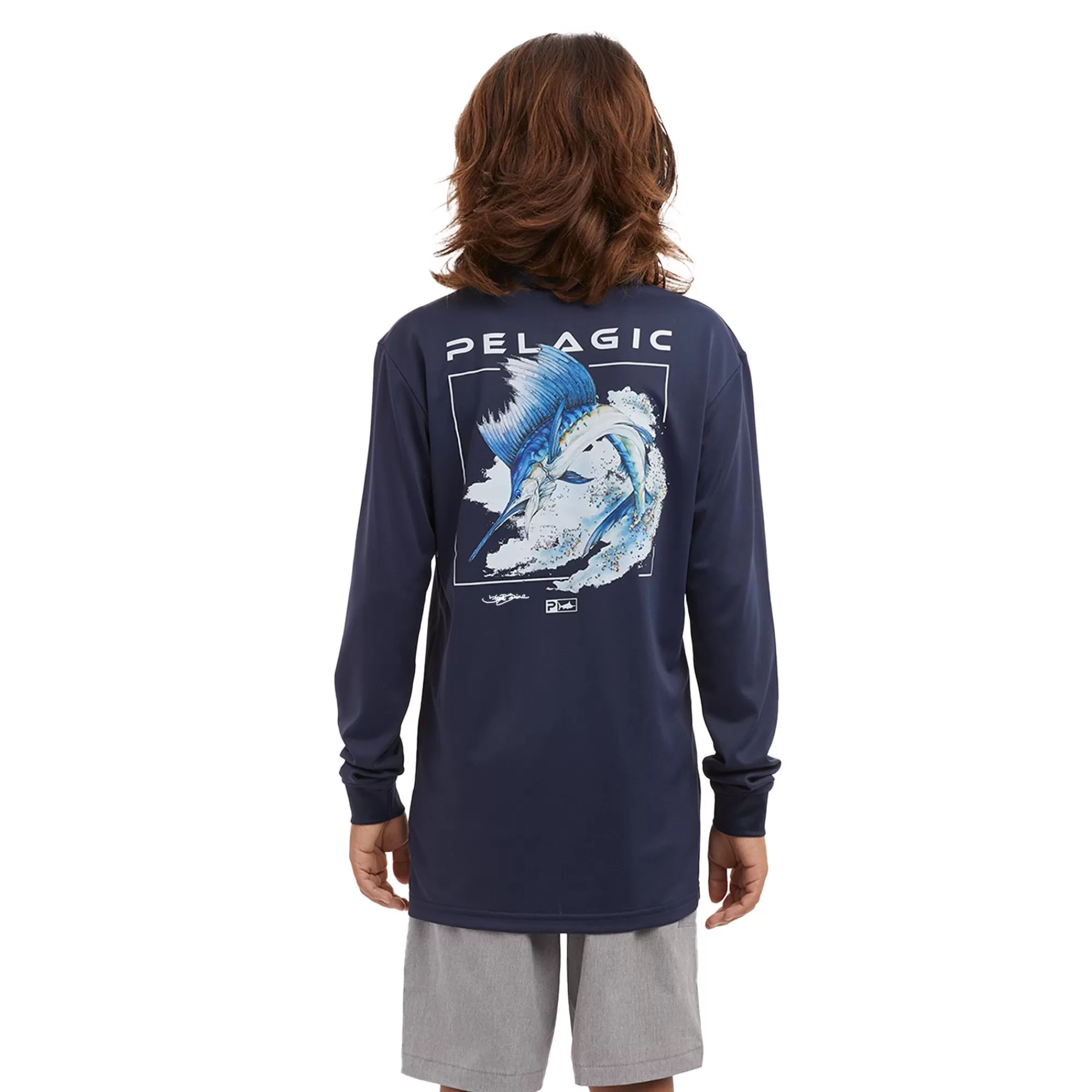 Pelagic Fishing Shirts>Youth Aquatek Goione Sailfish Navy