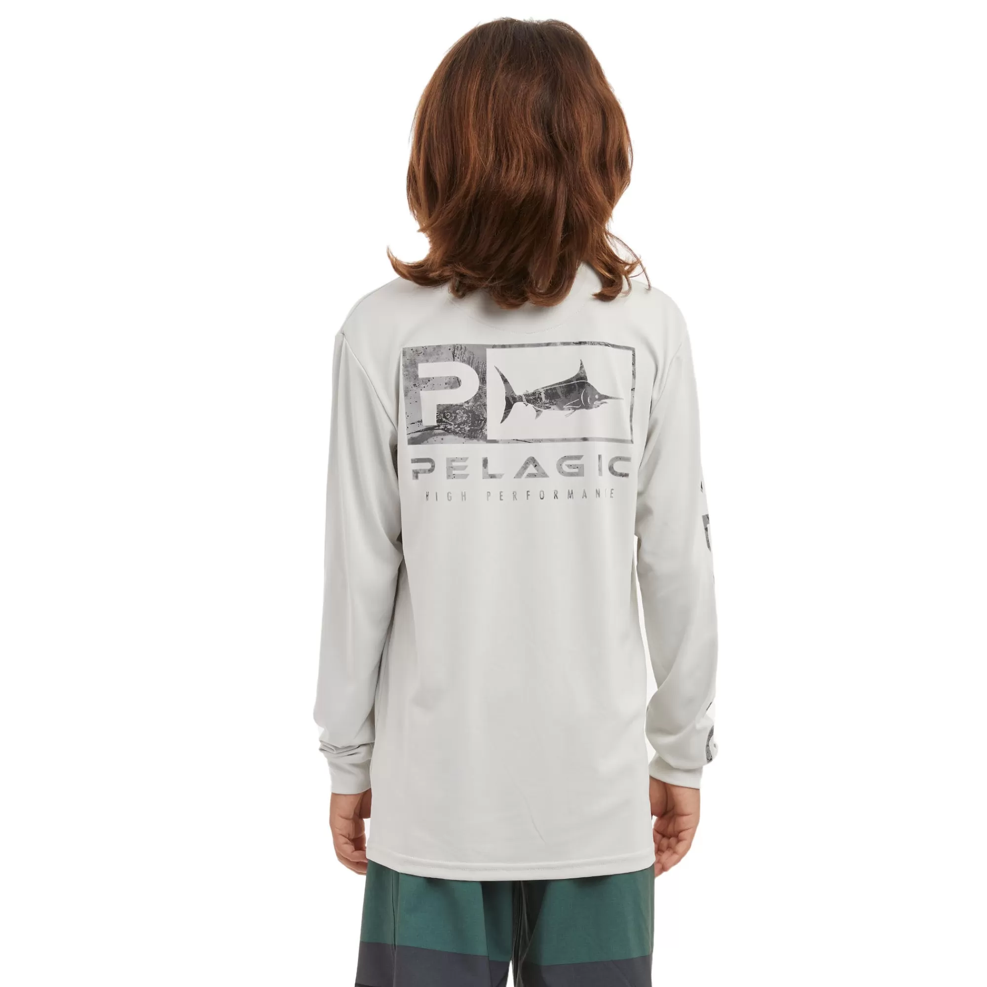 Pelagic Fishing Shirts>Youth Aquatek Icon Light Grey