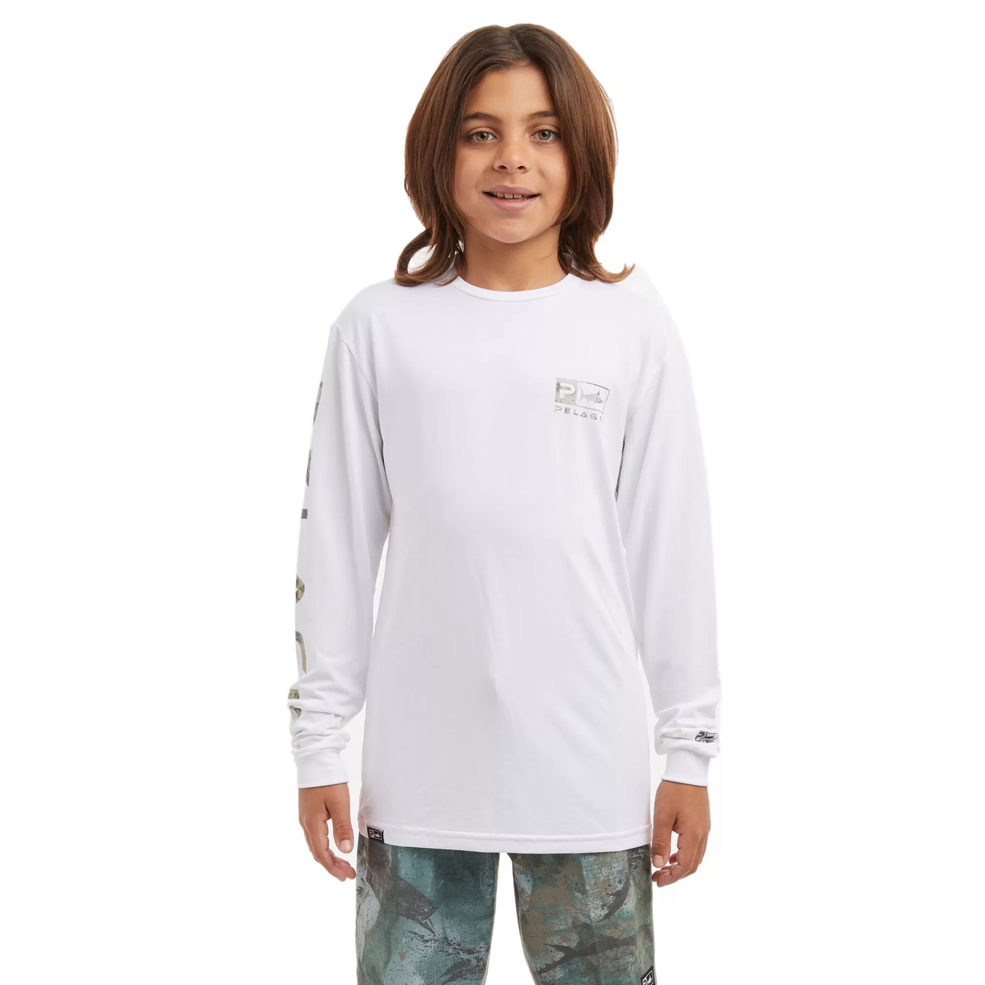 Pelagic Fishing Shirts>Youth Aquatek Icon White