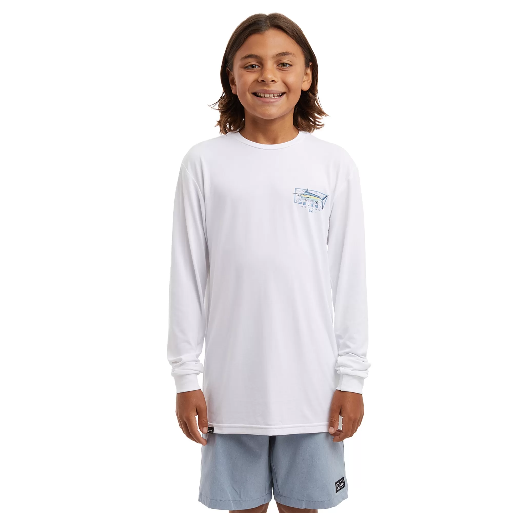 Pelagic Fishing Shirts>Youth Aquatek Marlin Mind White