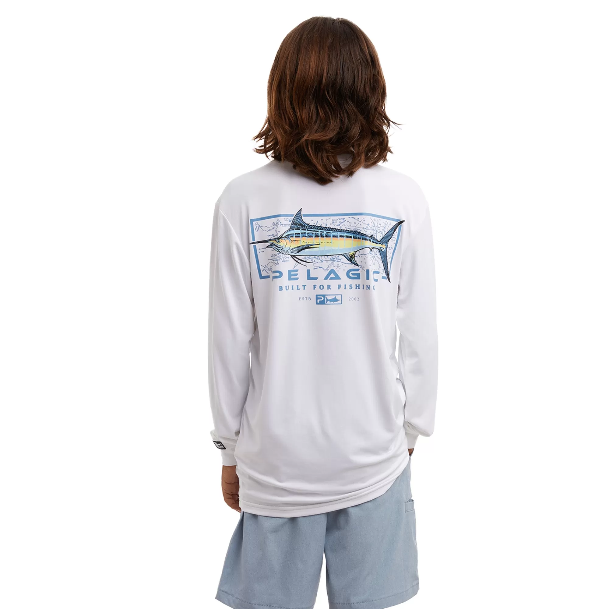 Pelagic Fishing Shirts>Youth Aquatek Marlin Mind White