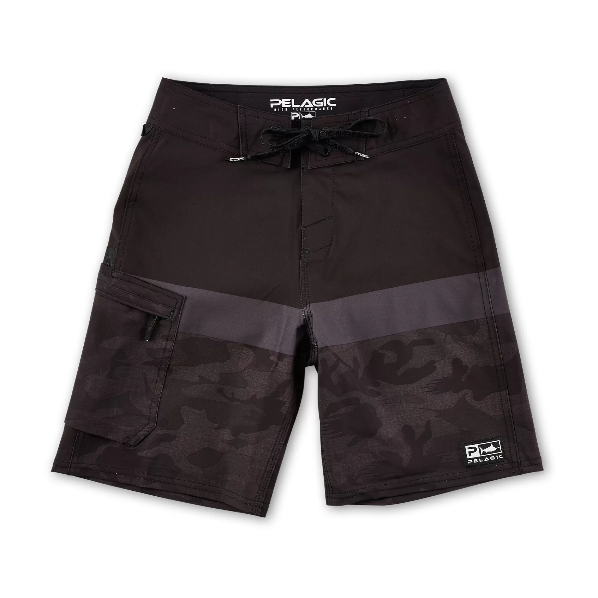 Pelagic Fishing Shorts>Youth Blue Water Fish Camo Black