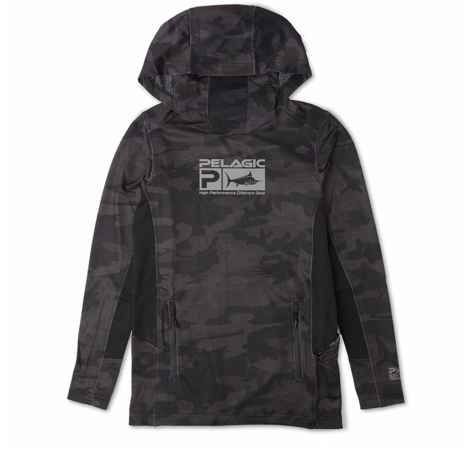 Pelagic Fishing Shirts>Youth Exo-Tech Fish Camo Black