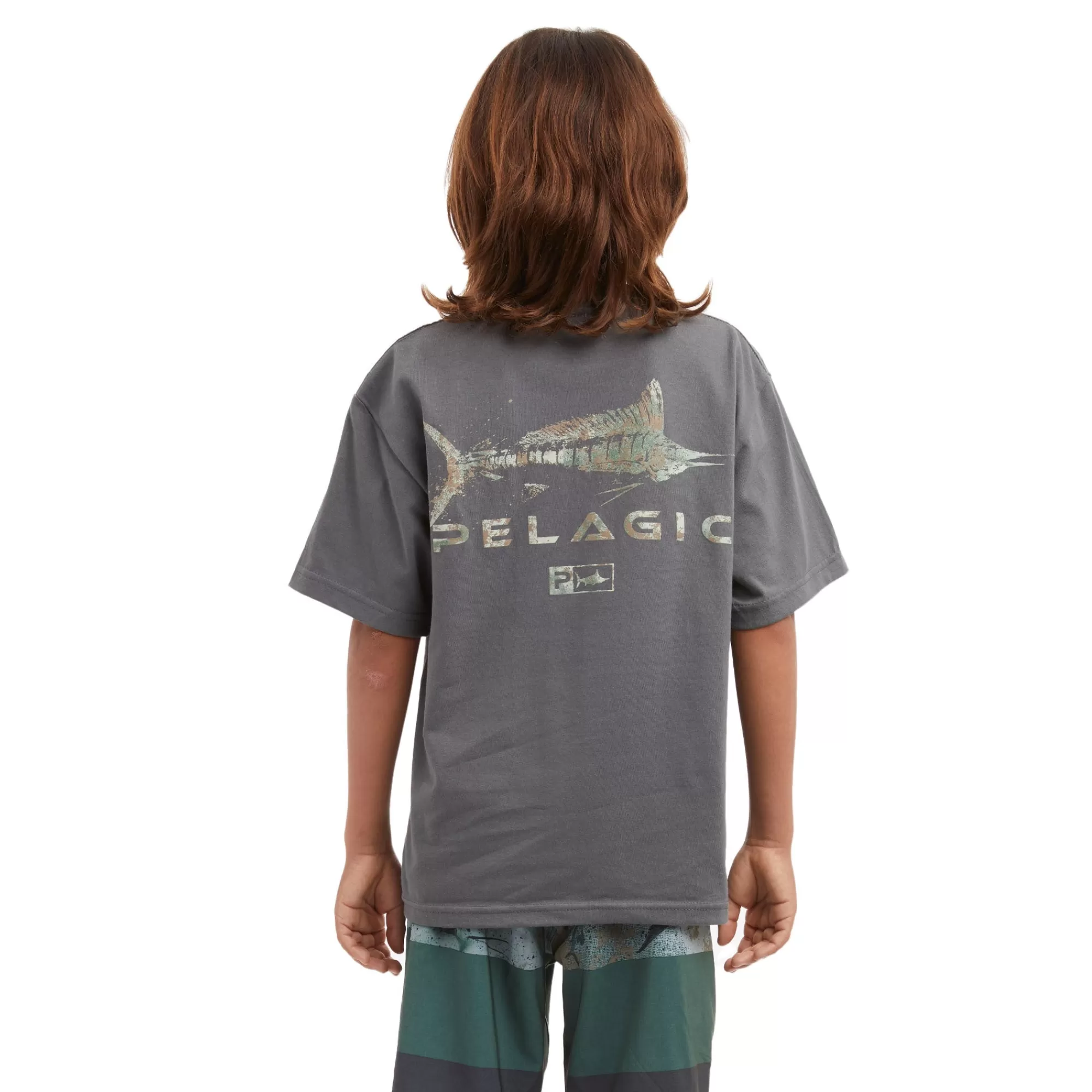 Pelagic T-Shirts>Youth Gyotaku Charcoal