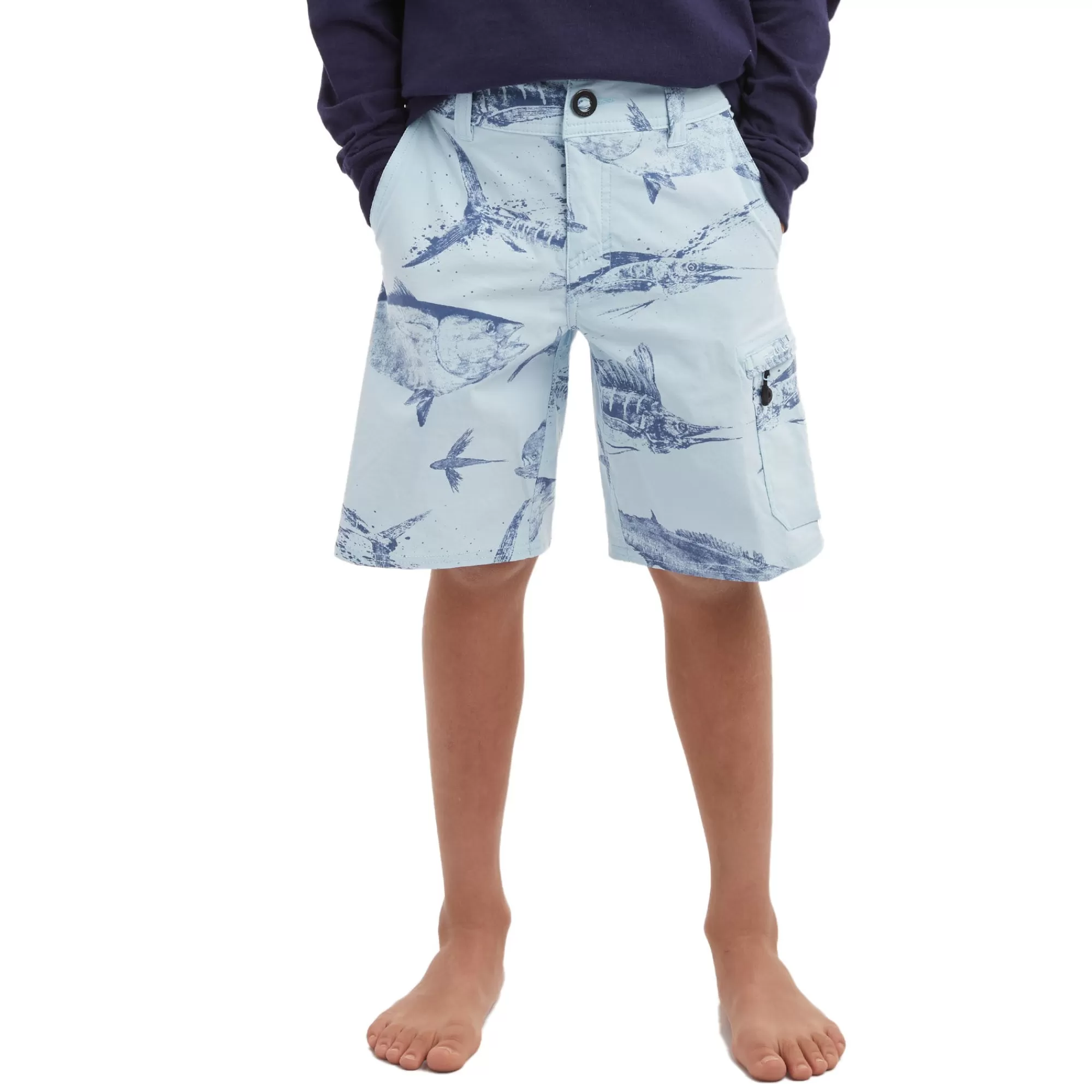 Pelagic Fishing Shorts>Youth Traverse Gyotaku Light Blue