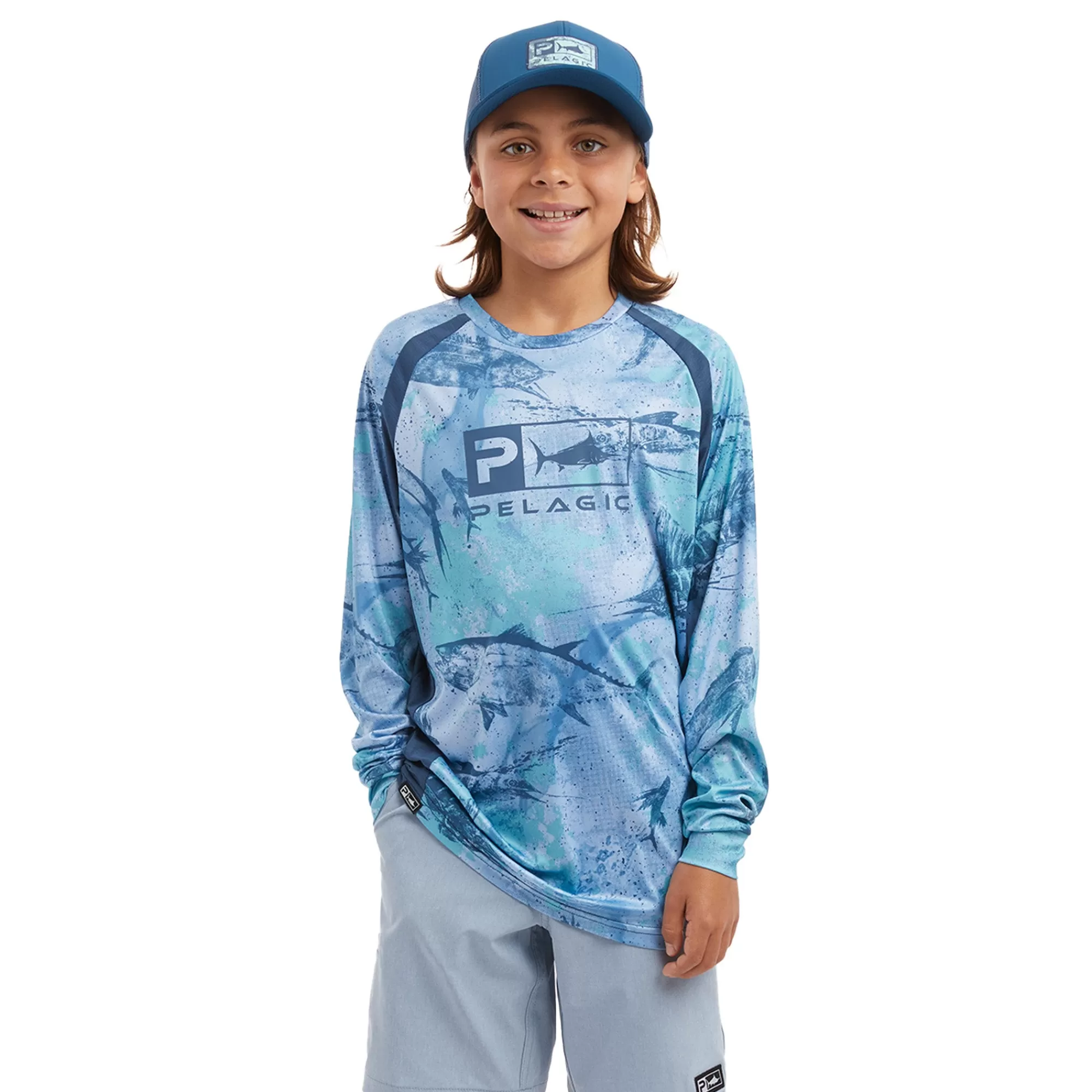 Pelagic Fishing Shirts>Youth Vaportek Blue